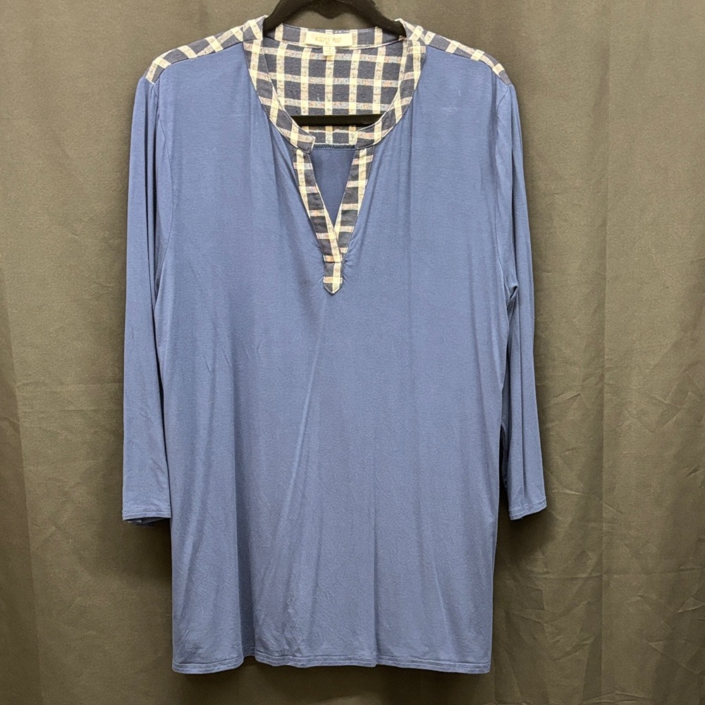 Blue Plaid Accent Women's Top